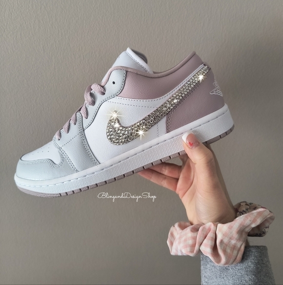 Jordan Shoes - Women's Air Jordan 1 Low Customized Bling Sneakers Shoes Particle Rose Pink